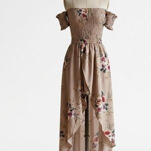 XL Off Shoulder Floral High Low Maxi Dress Boho Romantic Spring